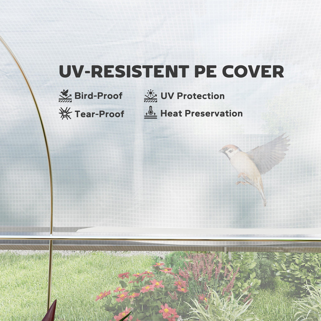 Outsunny 19.5' x 10' x 6.6' Tunnel Greenhouse Outdoor Green House with Roll-up Mesh Sidewalls, Mesh Door, Galvanized Steel, White