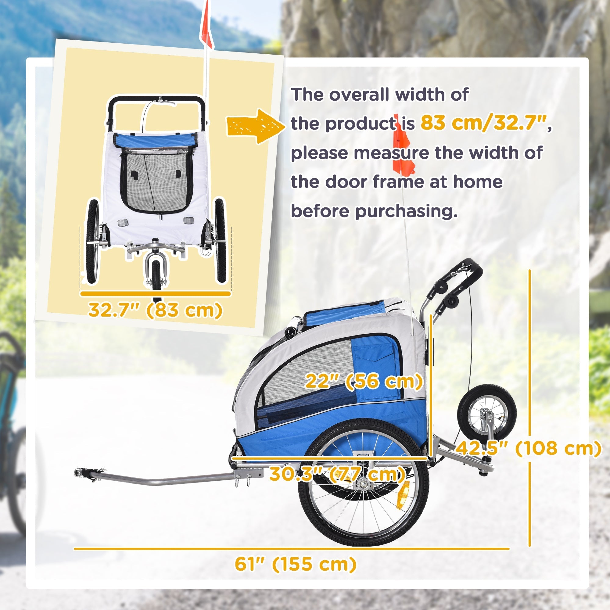 Aosom Elite II 2-In-1 Dog Bike Trailer Pet Stroller Cart Bicycle Wagon Travel Carrier with Suspension Blue