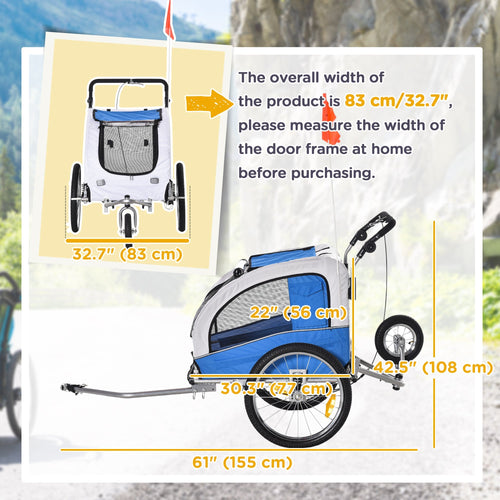 Aosom Elite II 2-In-1 Dog Bike Trailer Pet Stroller Cart Bicycle Wagon Travel Carrier with Suspension Blue