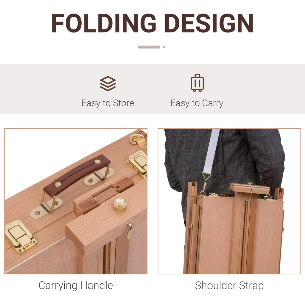 HOMCOM Foldable Art Easel 72.4" Portable Sketch Box French Style Wood Stand Drawer Palette Shoulder Strap Hold Canvas Artist Supplies