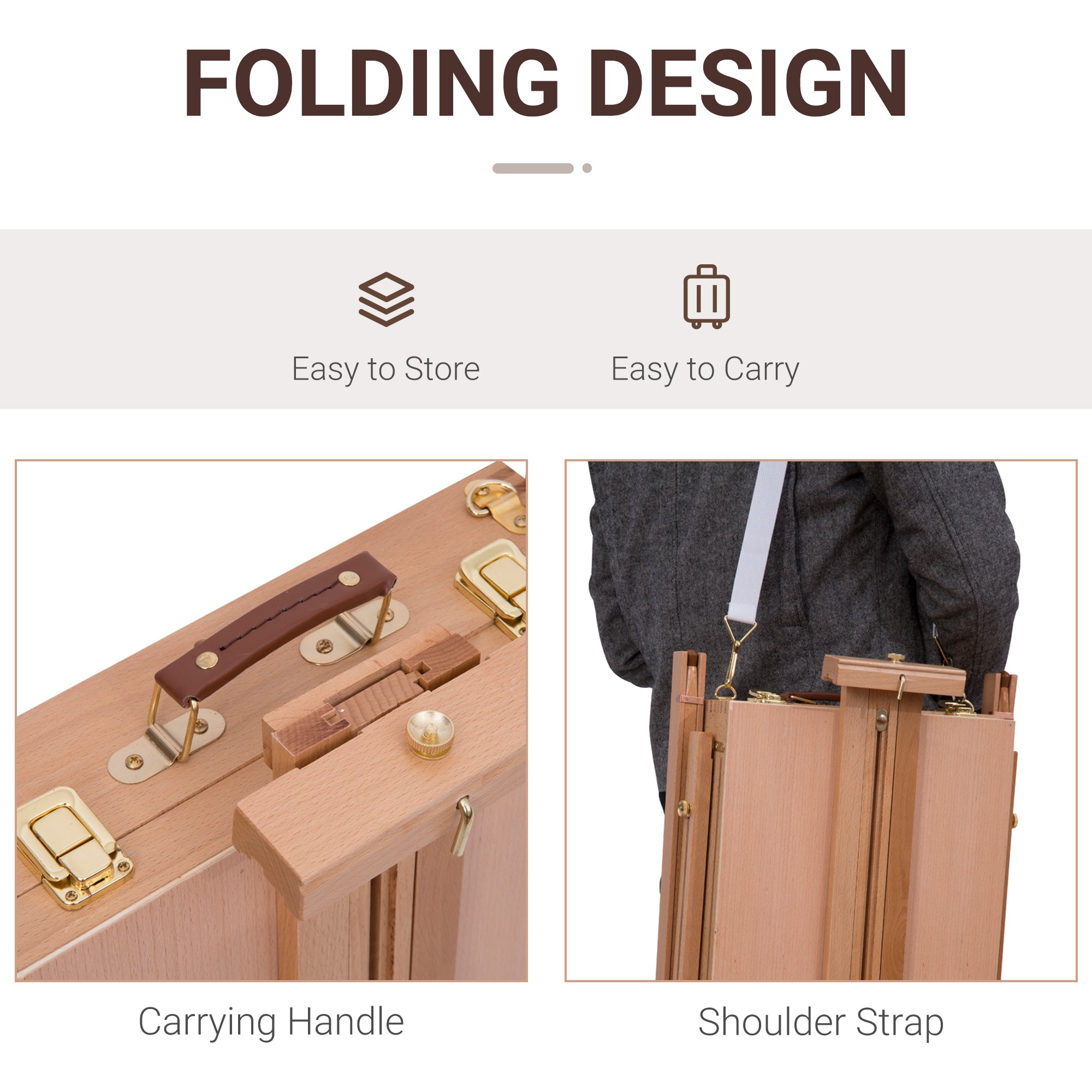 HOMCOM Foldable Art Easel 72.4" Portable Sketch Box French Style Wood Stand Drawer Palette Shoulder Strap Hold Canvas Artist Supplies