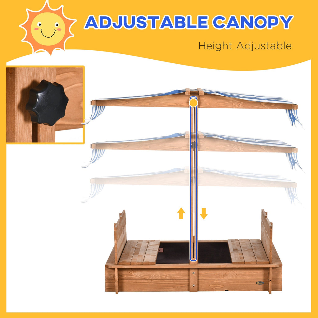 Outsunny Kids Sandbox Wooden with Cover Adjustable Canopy Foldable Bench Seats Sand Play Red