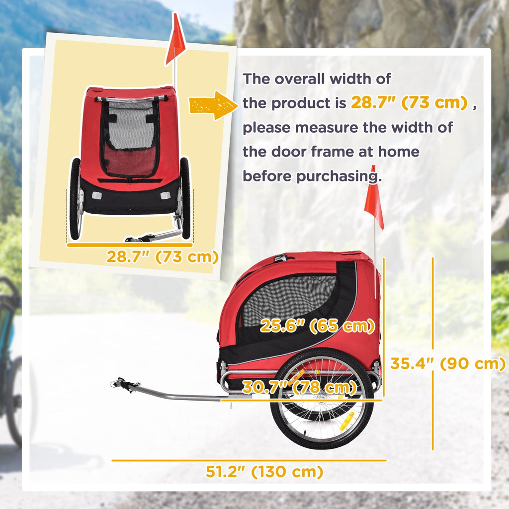 Aosom Dog Bike Trailer Foldable Pet Cart Bicycle Wagon Cargo Carrier Attachment for Travel with Safety Anchor Red