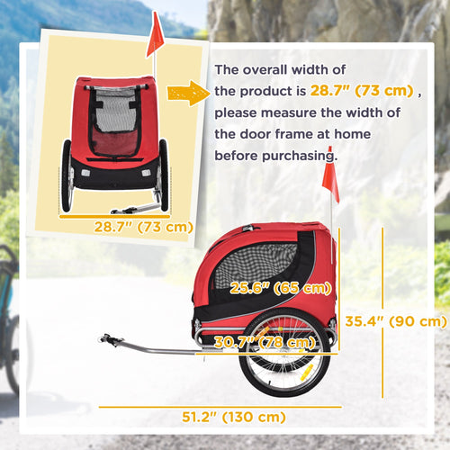 Aosom Dog Bike Trailer Foldable Pet Cart Bicycle Wagon Cargo Carrier Attachment for Travel with Safety Anchor Red