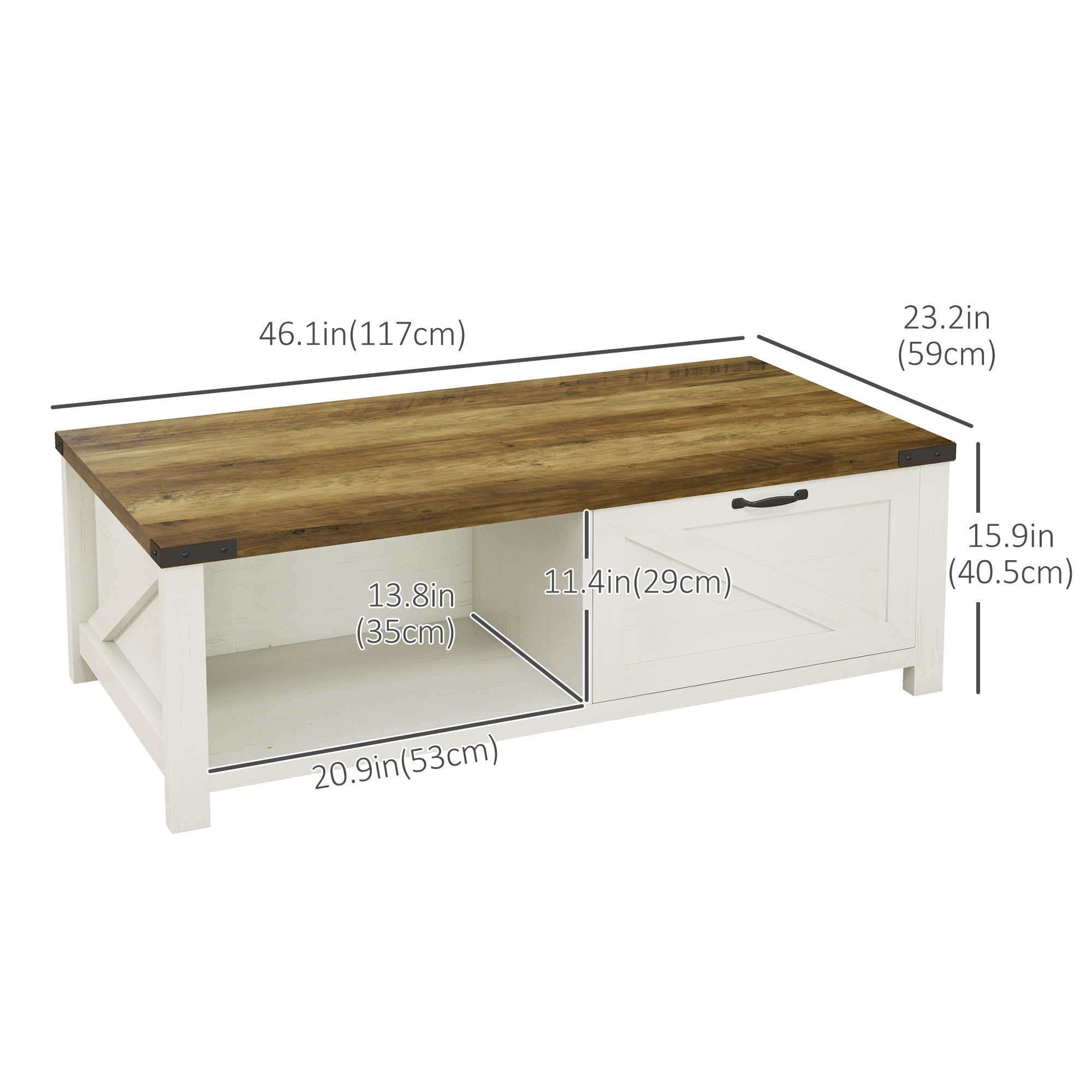 Lowen Farmhouse Coffee Table with Drawer and Open Storage Shelf-Brown