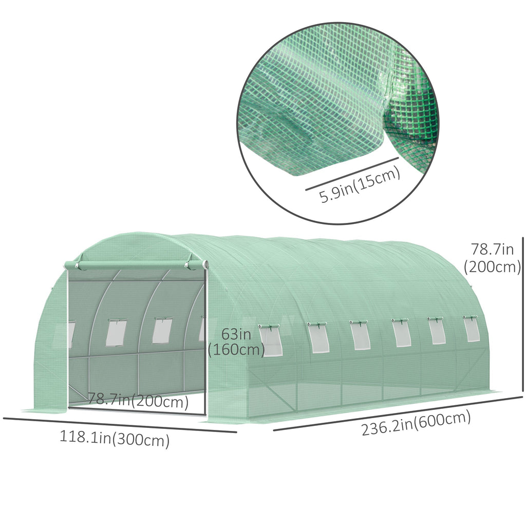 Outsunny 19.7'x9.8'x6.6' Large Walk-In Greenhouse Garden Plant Seed Growing Tunnel Shed Green