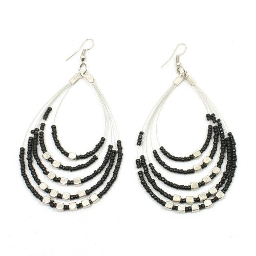 Beaded Hoop Earrings With Metalic Cubes