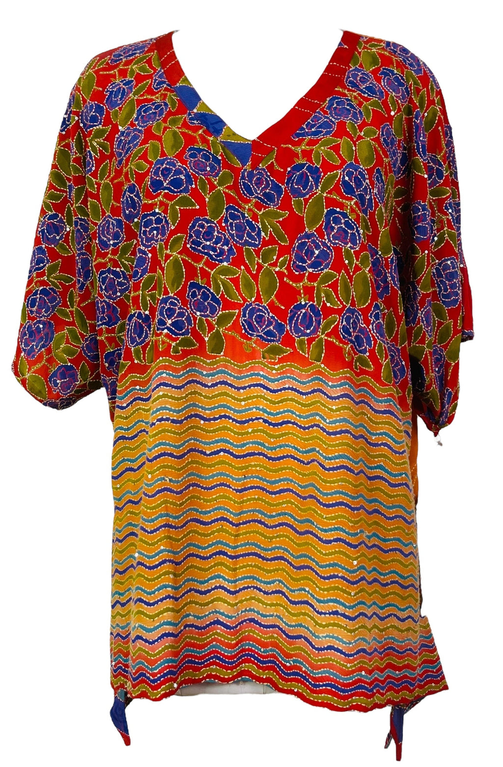 KERRI PRC7613 Avatar Pure Silk Long Tunic with Side Ties