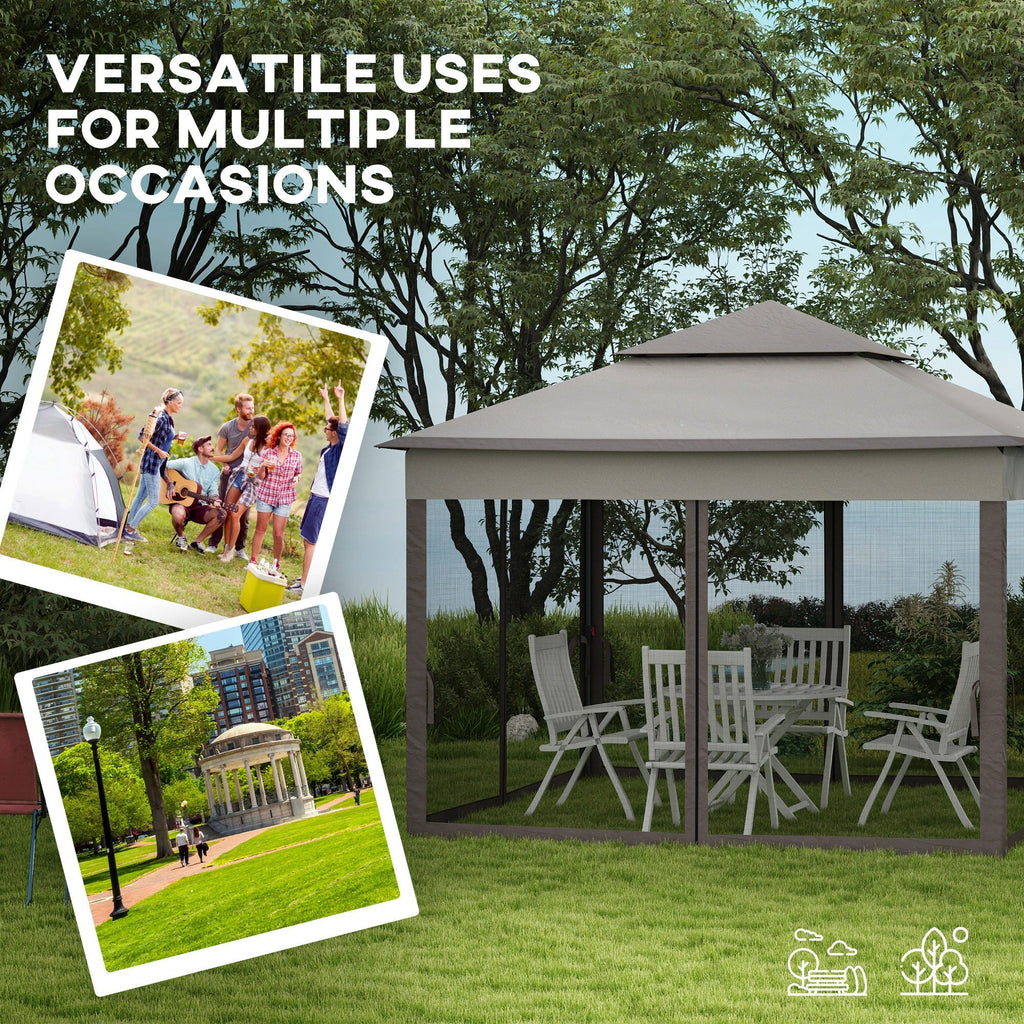 Outsunny 11'x11' Pop Up Canopy 2-Tier Soft Top Event Tent Netting Carry Bag Patio Backyard Garden Grey
