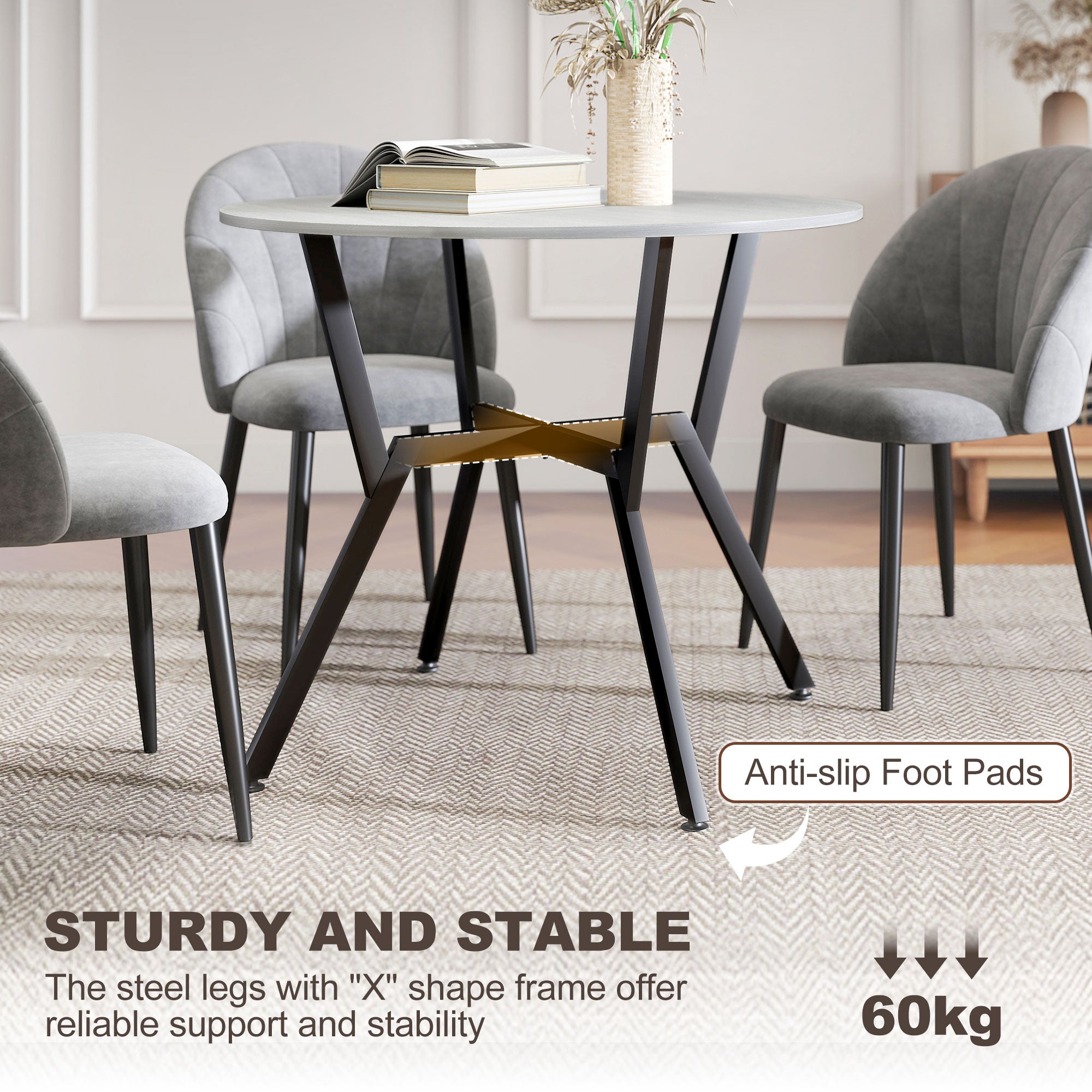 Ainsley 35" Round Dining Table with Steel Frame-Grey