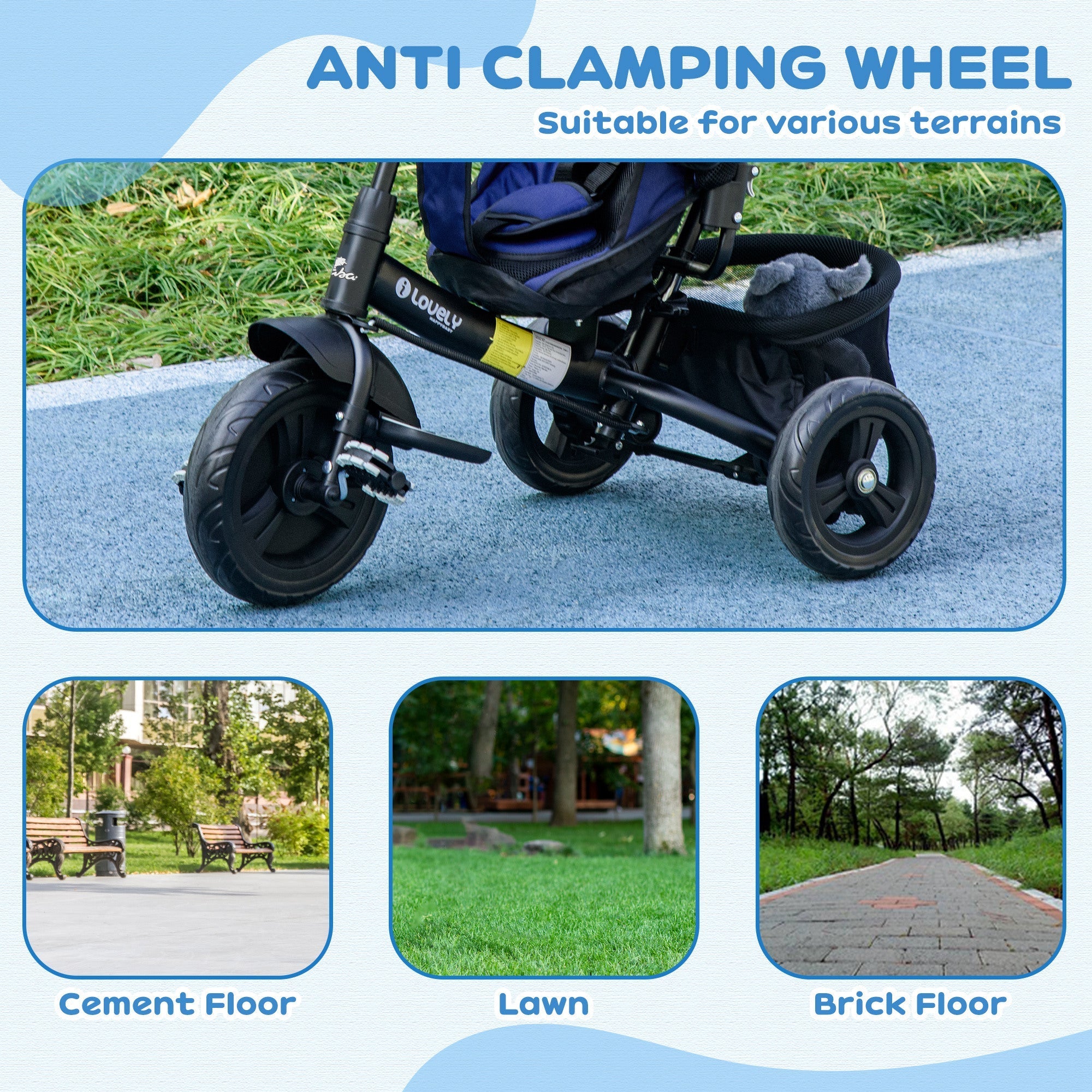 Qaba 6-in-1 Convertible Tricycle for Toddlers 1-5 Years - Parent-Push Handle, Dark Blue, Perfect Outdoor Ride