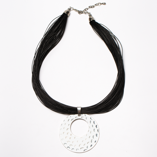 Beaten Disc Necklace On Multi Thread