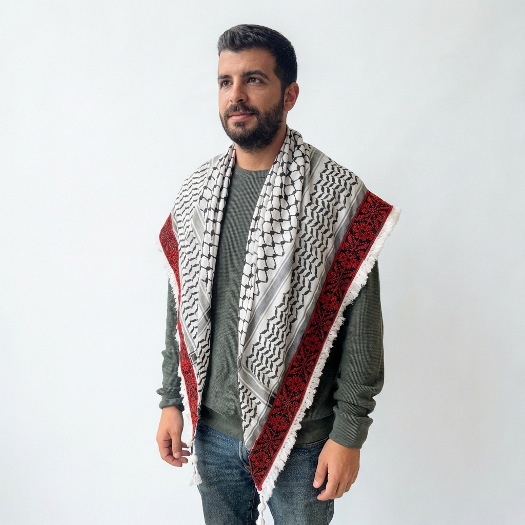 Najma Tatreez Shawl (Keffiyeh) | Handmade Tassels