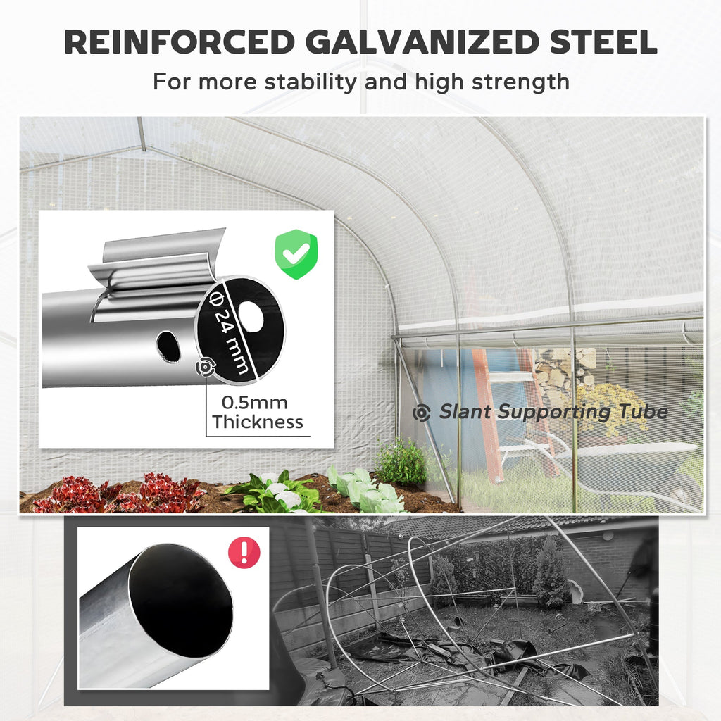 Outsunny 19.5' x 10' x 6.6' Tunnel Greenhouse Outdoor Green House with Roll-up Mesh Sidewalls, Mesh Door, Galvanized Steel, White