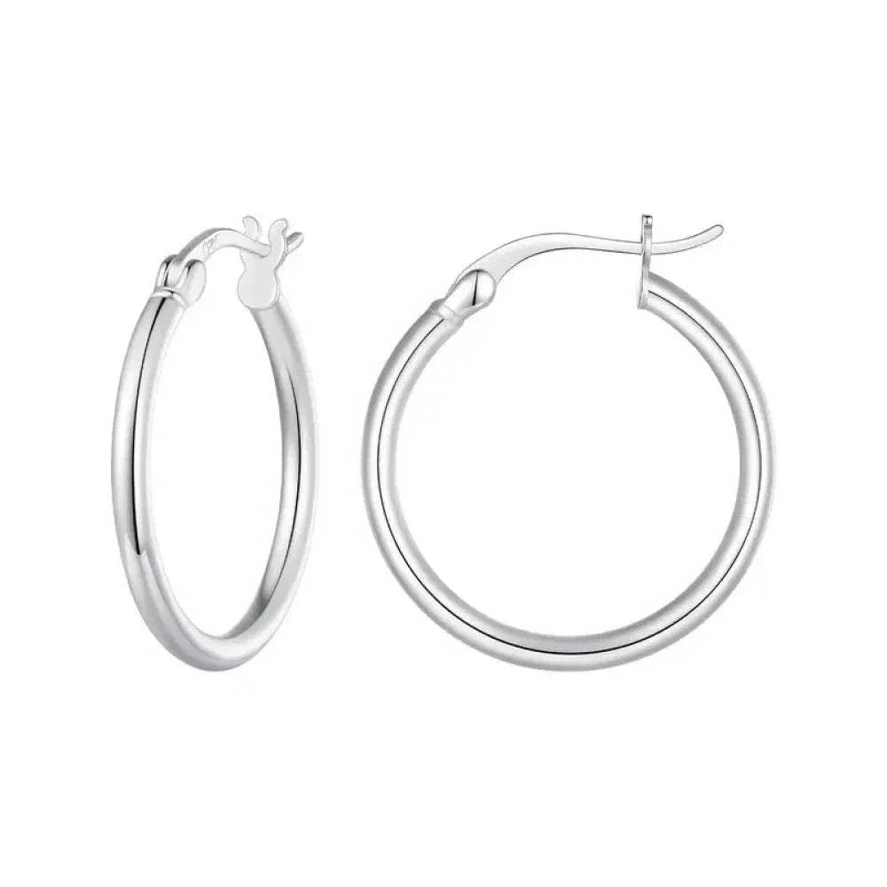 14K White Gold Plated 925 Sterling Silver Hoop Earrings | Hypoallergenic 24mm Hoops