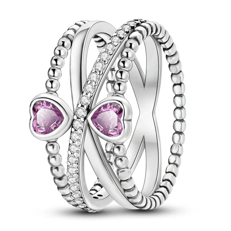 925 Sterling Silver Double Heart Infinity Ring