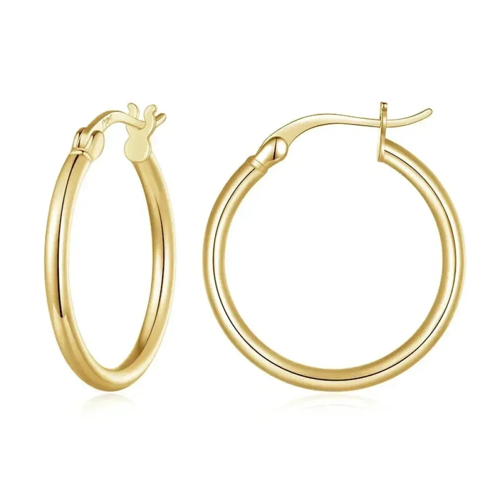14K White Gold Plated 925 Sterling Silver Hoop Earrings | Hypoallergenic 24mm Hoops