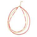 Triple Strand Necklace with Crystal Bead In Red & Gold