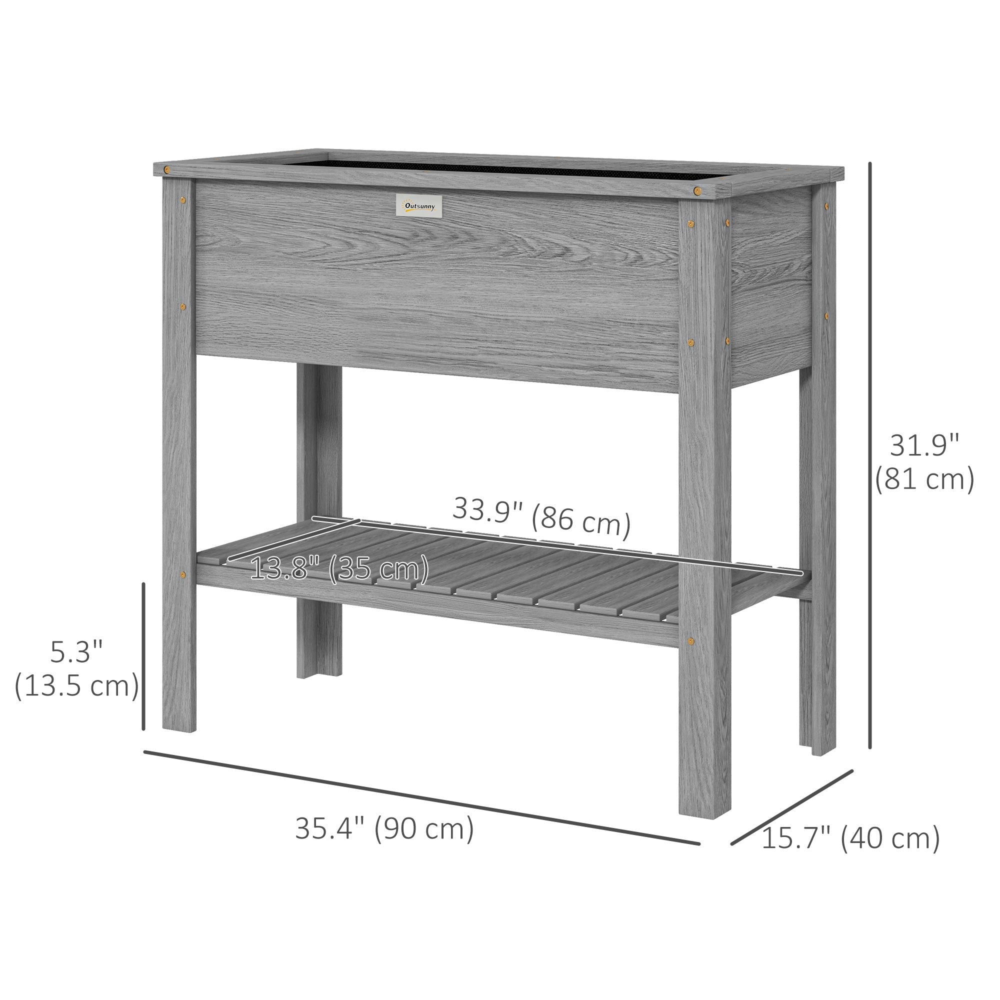 Outsunny Elevated Planter Paradise: Raised Bed Box with Shelf for Flowers, Vegetables, and Planter Box, Drain Holes, 36"x16"x32", Grey