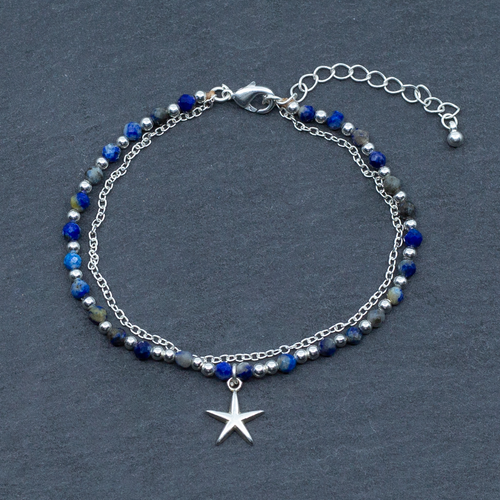 Blue Crystal Cham Bracelet In Silver Plate