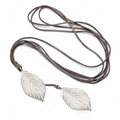 Double Leaf Necklace On Suede In Silver Plate
