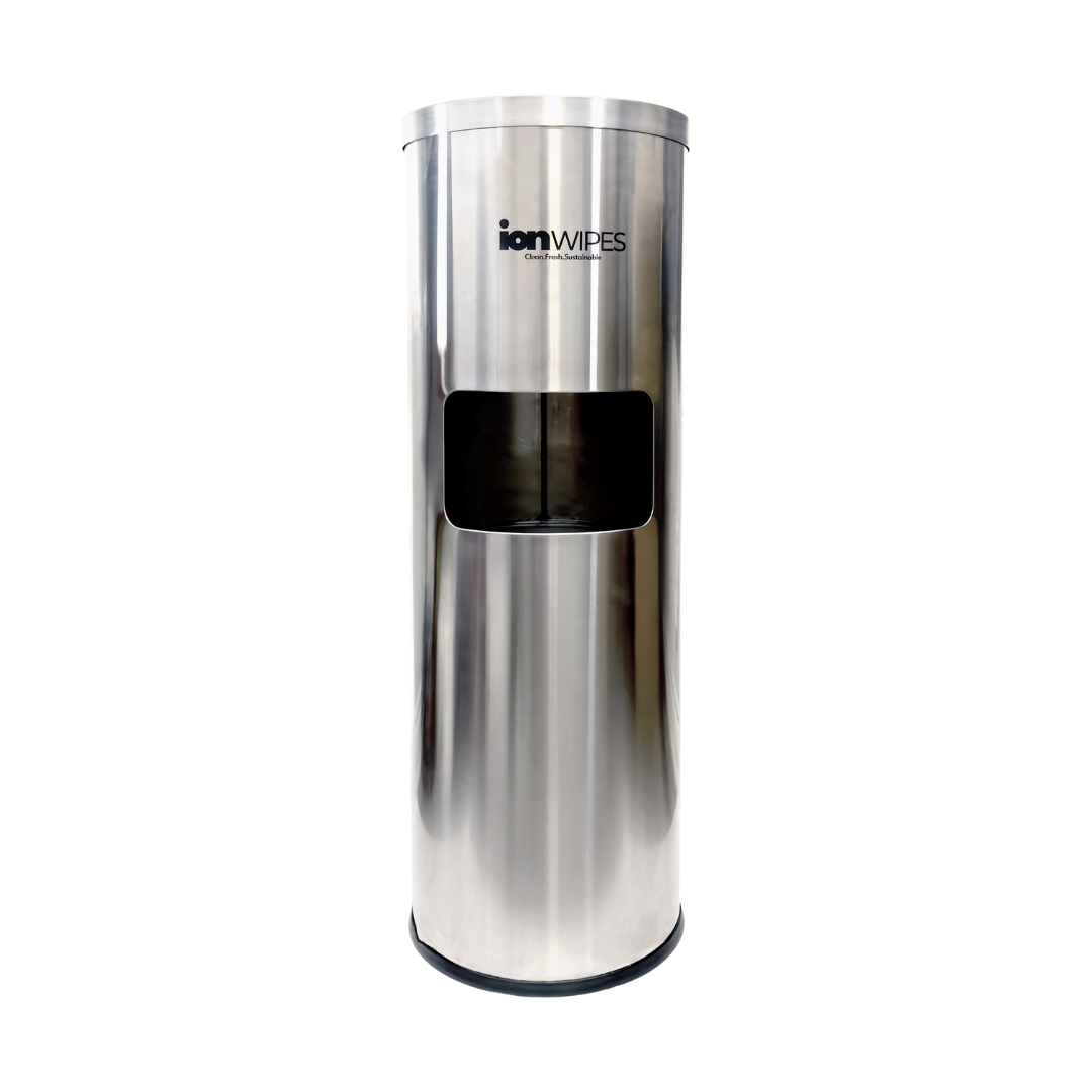 Stainless Steel Floor Stand Dispenser For Wet Wipes with Built In Trash Can - Silver