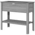 Outsunny Elevated Planter Paradise: Raised Bed Box with Shelf for Flowers, Vegetables, and Planter Box, Drain Holes, 36"x16"x32", Grey
