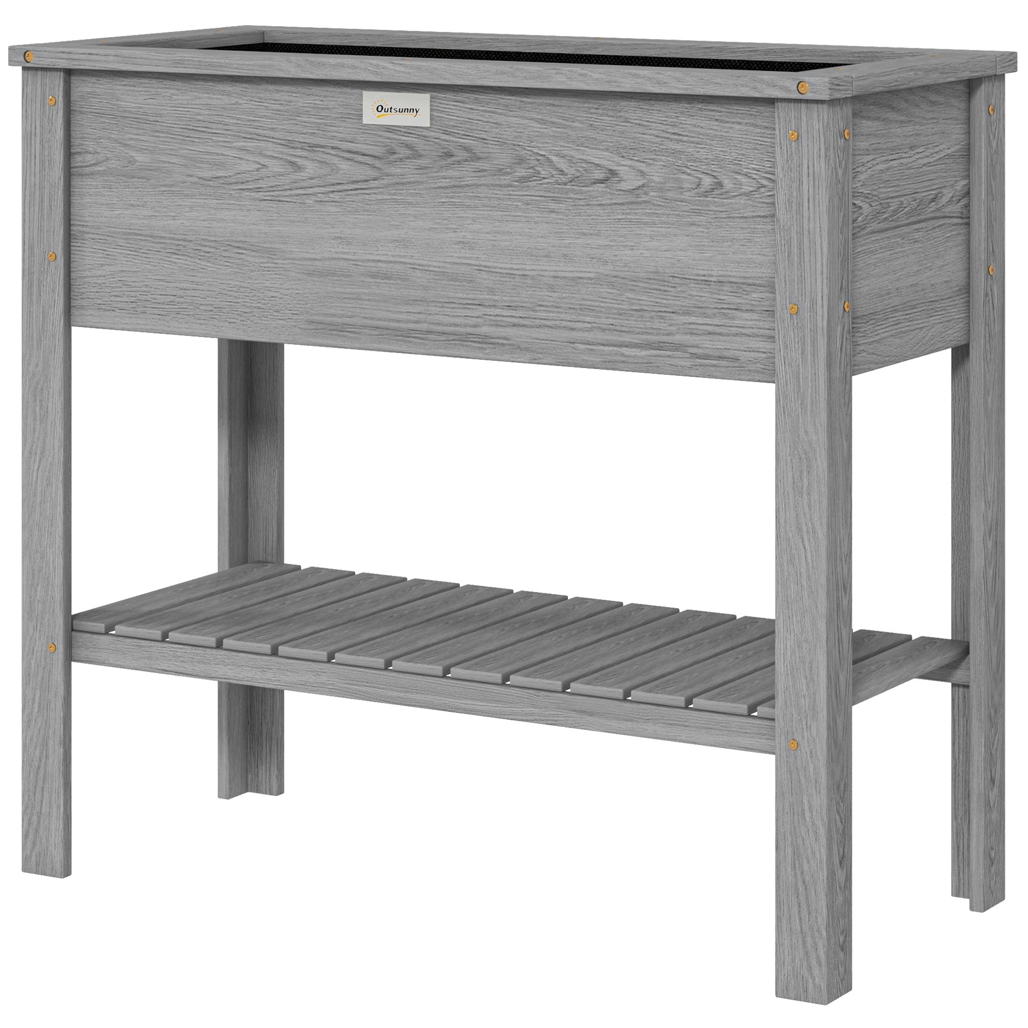 Outsunny Elevated Planter Paradise: Raised Bed Box with Shelf for Flowers, Vegetables, and Planter Box, Drain Holes, 36"x16"x32", Grey