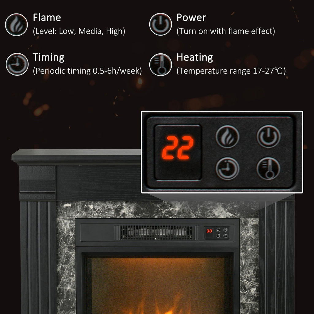 Easton Electric Mantel Wood Surround Freestanding Fireplace Heater with Overheating Protection-Black