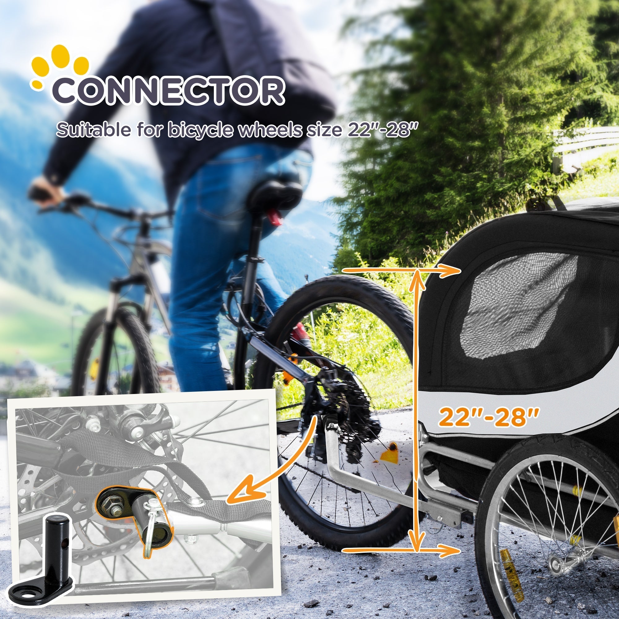 Aosom Foldable Dog Bike Trailer Pet Cart Wagon Safety Anchor Black