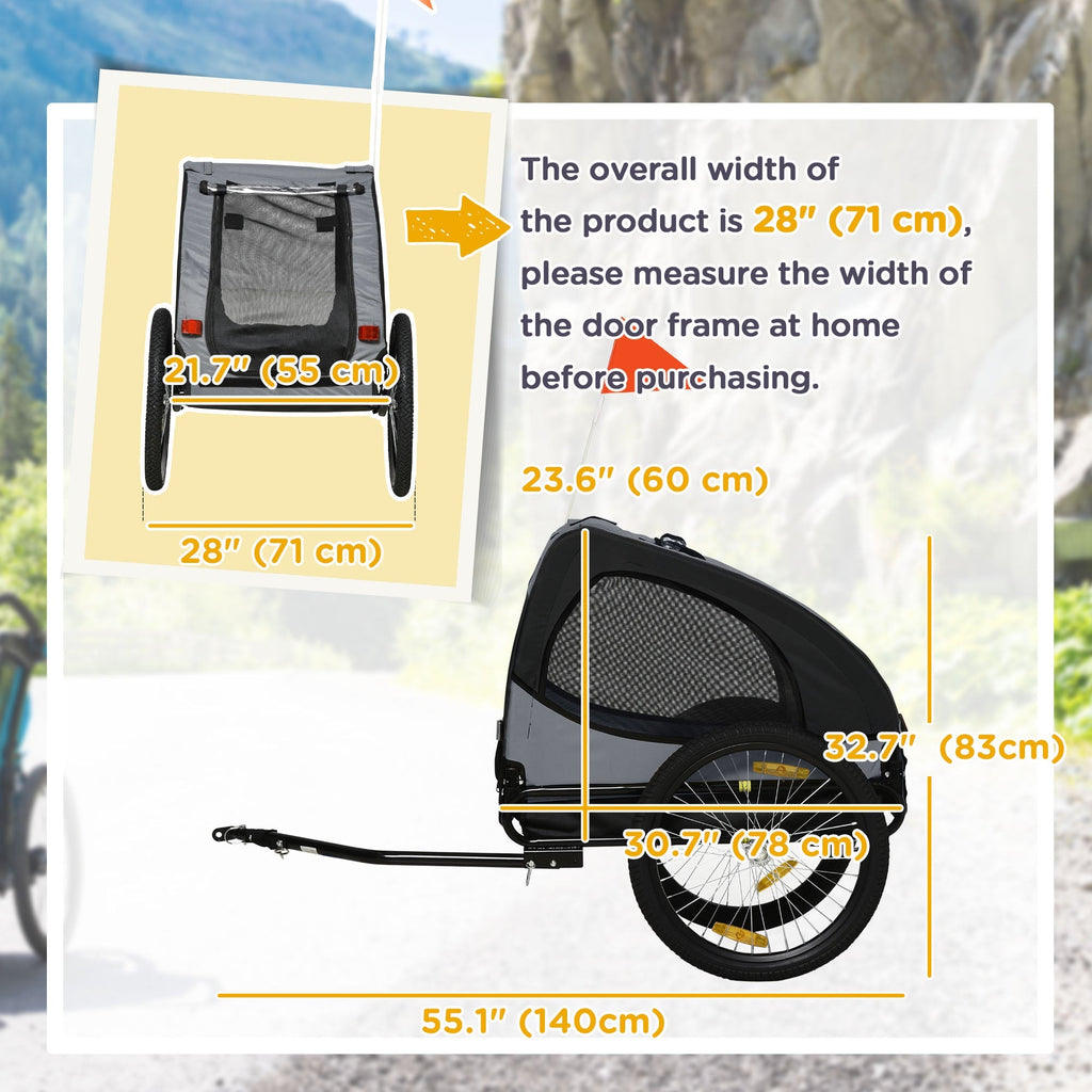 Aosom Medium Dog Bike Trailer with Safety Flag Quick Release Wheels Reflectors Hitch Coupler Black