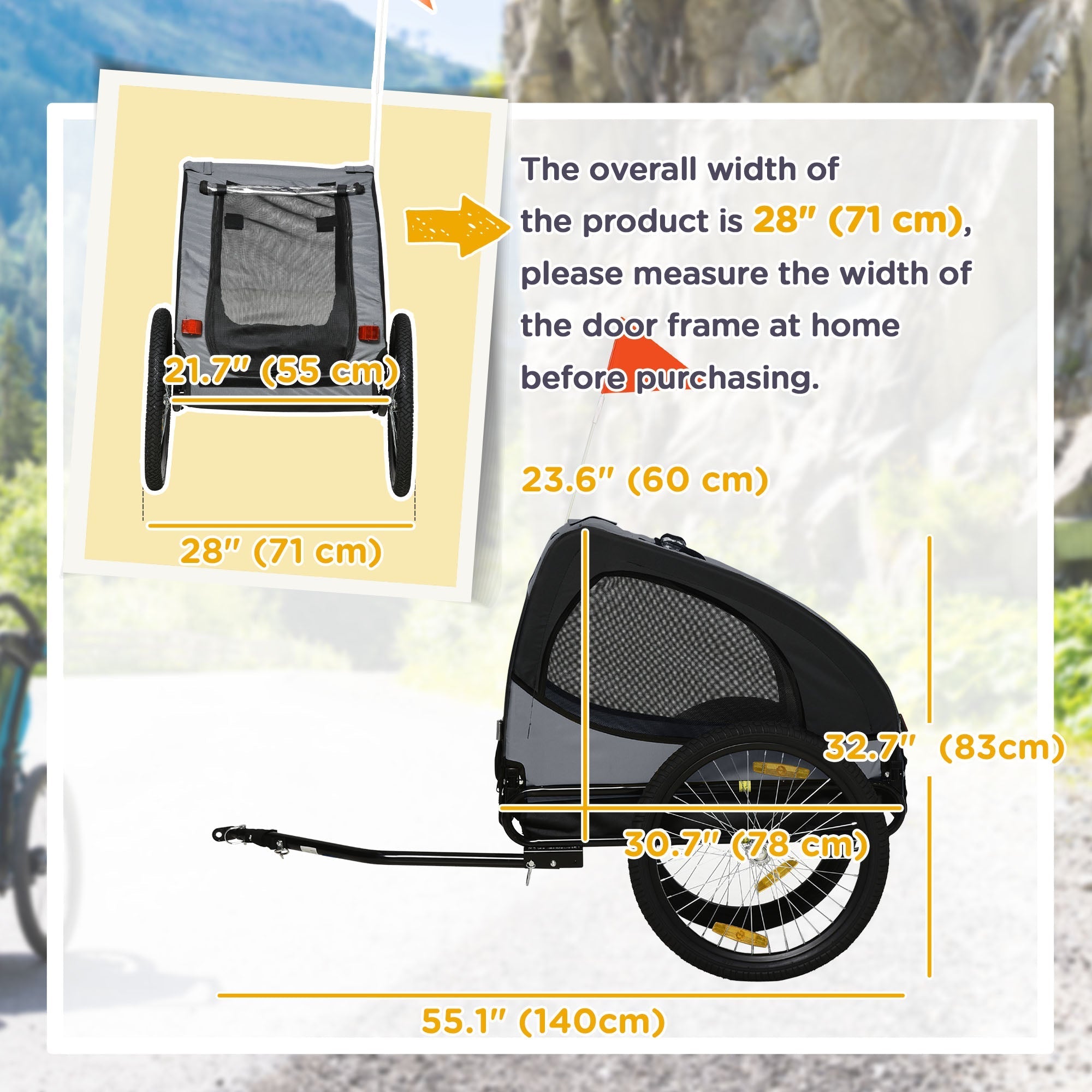 Aosom Medium Dog Bike Trailer with Safety Flag Quick Release Wheels Reflectors Hitch Coupler Black