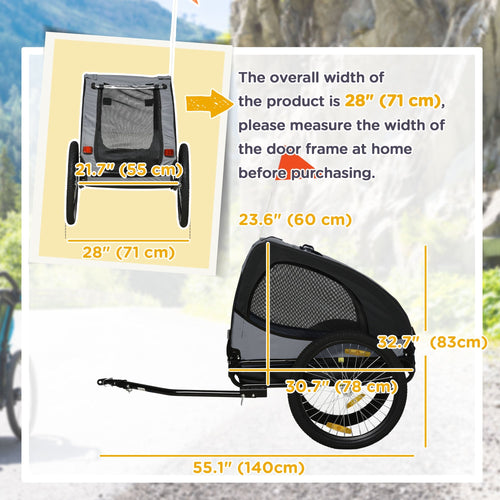 Aosom Medium Dog Bike Trailer with Safety Flag Quick Release Wheels Reflectors Hitch Coupler Black