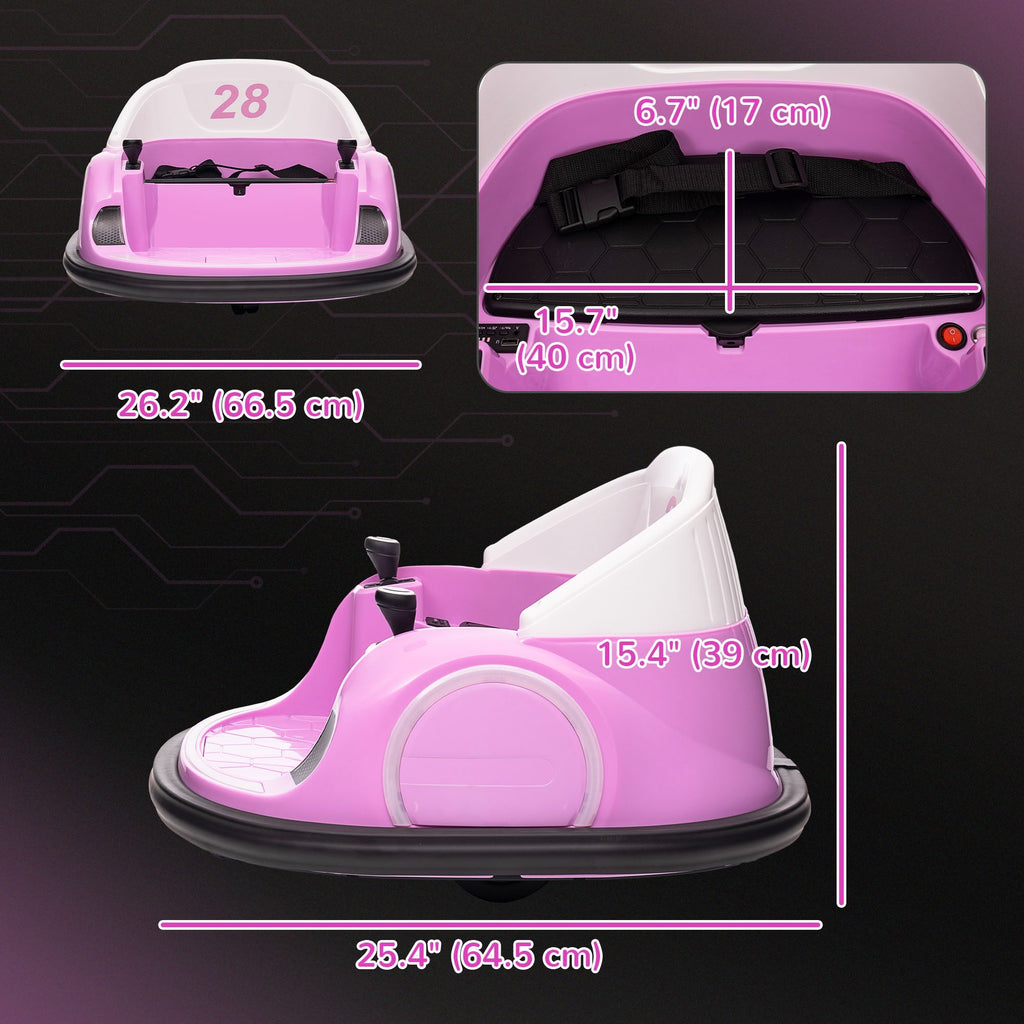 Qaba 12V Bumper Car for Toddlers, Ride On Car with 360 Degree Remote Control, Lights Music Horn, for 1.5-5 Years, Pink