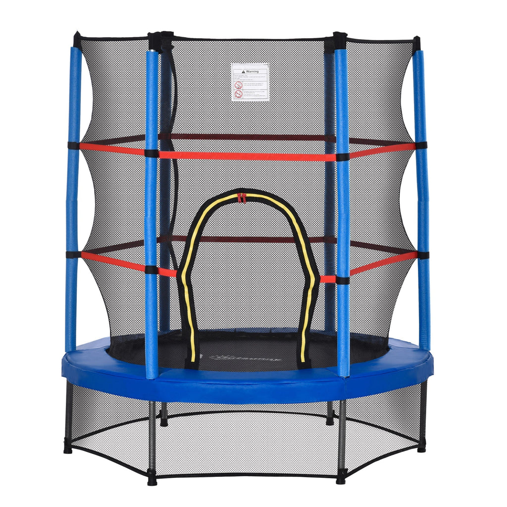 Outsunny 55" Kids Trampoline Enclosure Net Steel Frame Indoor Round Bouncer Rebounder 3-6 Years Blue Toy