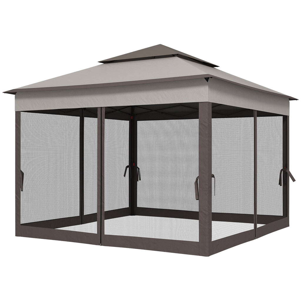 Outsunny 11'x11' Pop Up Canopy 2-Tier Soft Top Event Tent Netting Carry Bag Patio Backyard Garden Grey