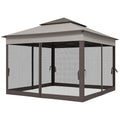 Outsunny 11'x11' Pop Up Canopy 2-Tier Soft Top Event Tent Netting Carry Bag Patio Backyard Garden Grey