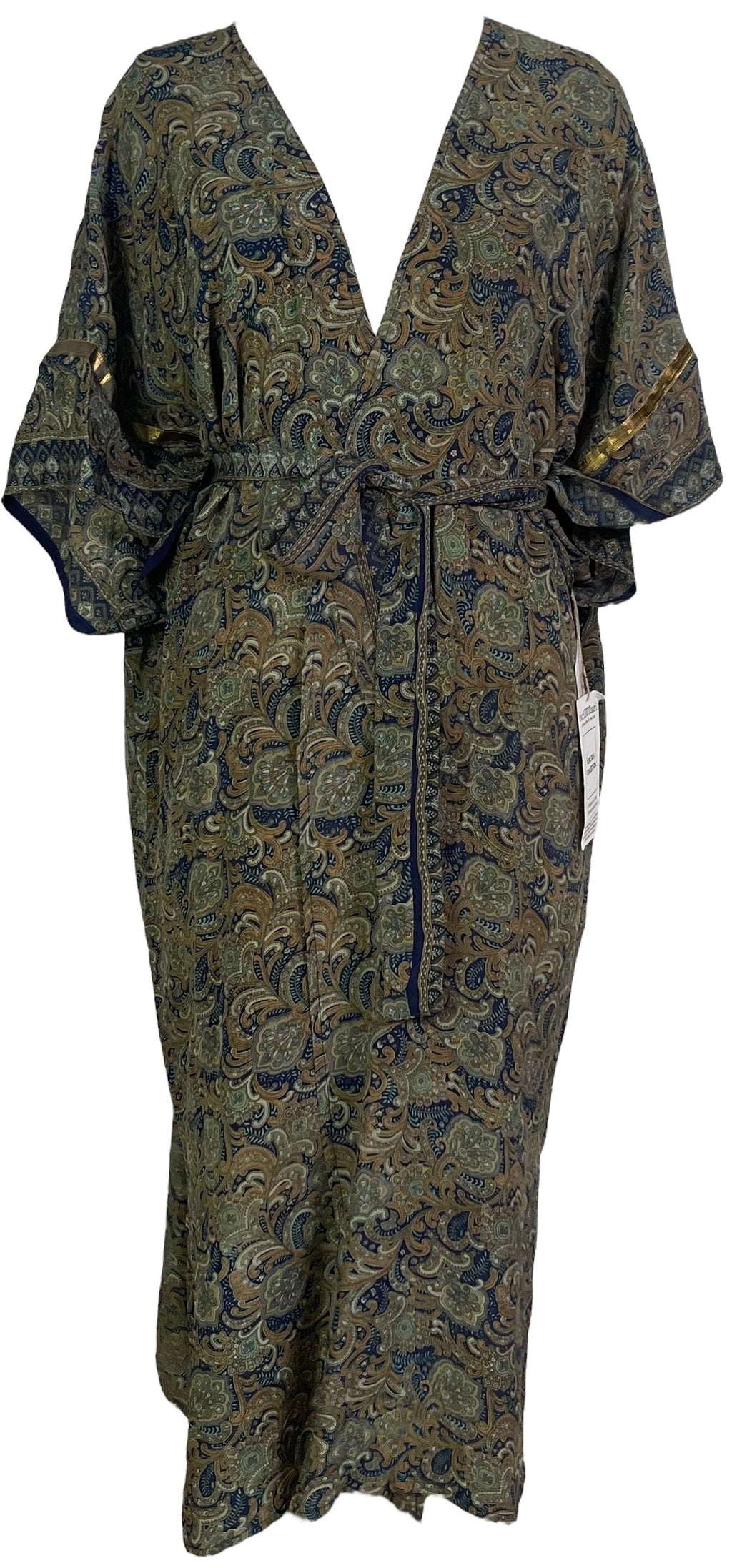 PRC6833 Avatar Long Pure Silk Kimono Sleeved Duster with Belt