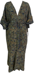 PRC6833 Avatar Long Pure Silk Kimono Sleeved Duster with Belt
