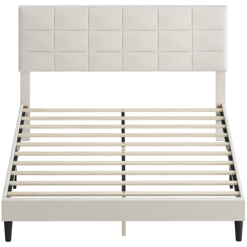 Harper Queen Size Bed Frame with Upholstered Headboard-Cream White