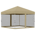 Outsunny 10' x 10' Pop-Up Party Tent Outdoor Canopy Tent with Mesh Sidewalls, 3-Level Adjustable Height, Roller Bag, Khaki