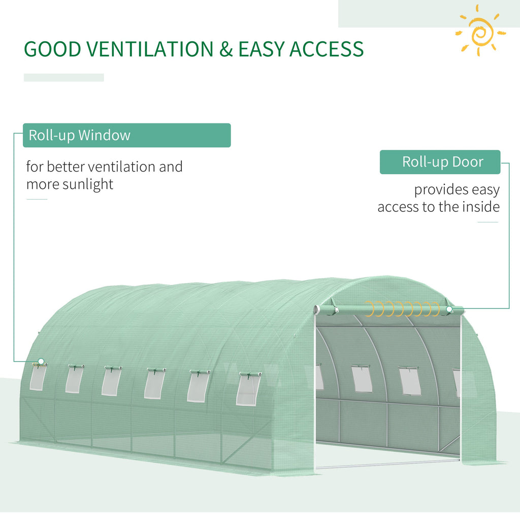 Outsunny 19.7'x9.8'x6.6' Large Walk-In Greenhouse Garden Plant Seed Growing Tunnel Shed Green