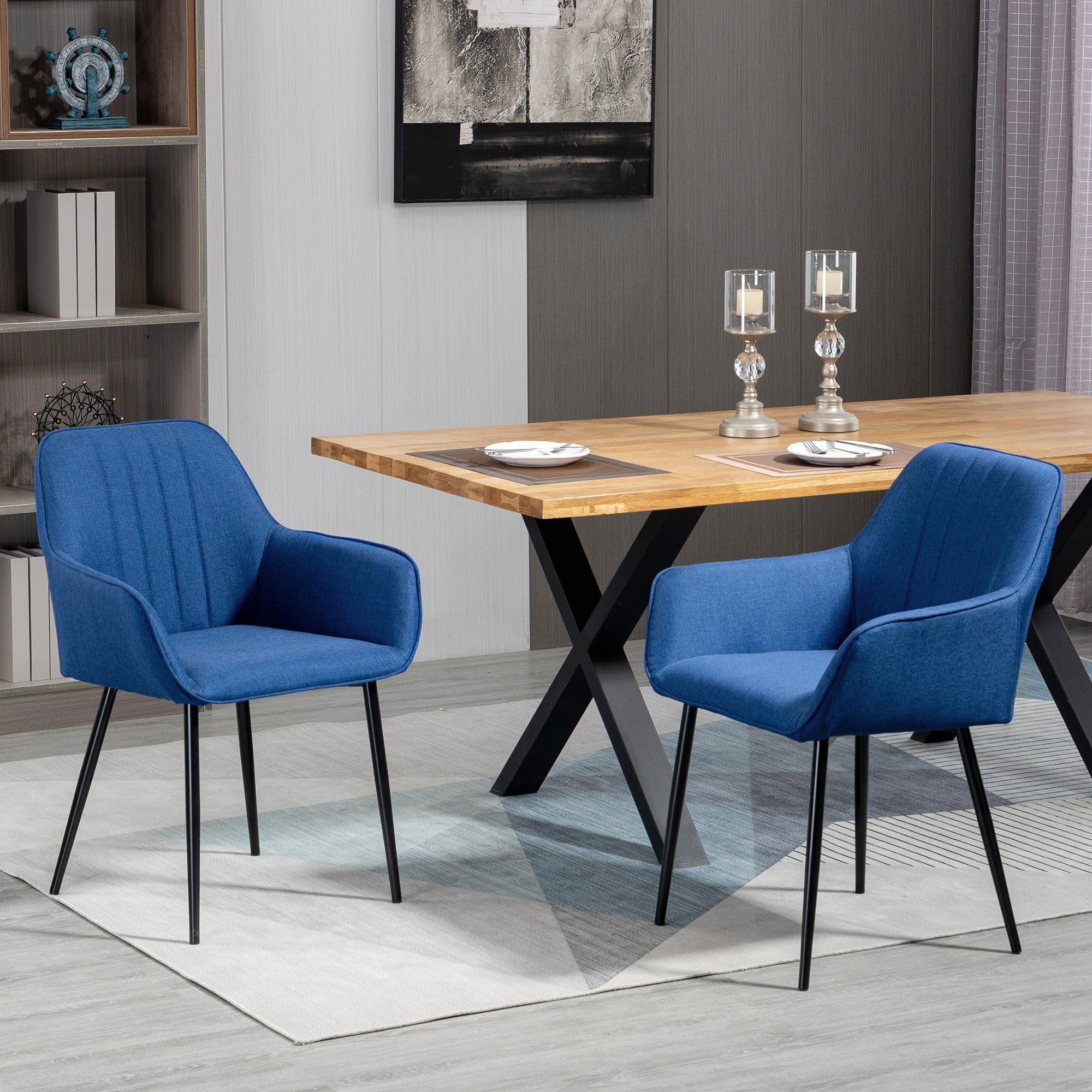 Robbie Modern Dining Chairs Set of 2 with Armrest-Dark Blue