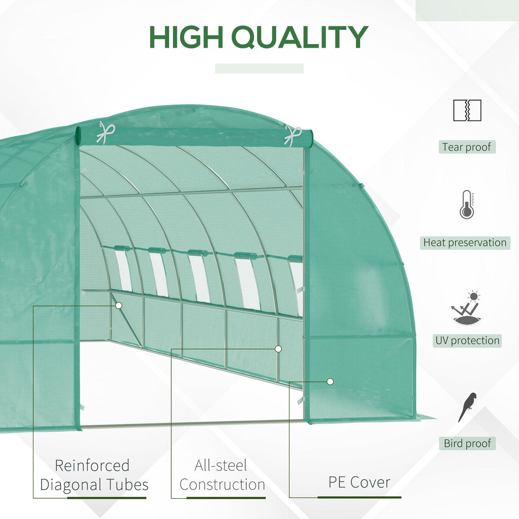 Outsunny Large Walk-in Tunnel Greenhouse: 26.2'x10'x6.7' Steel Frame for Outdoor Garden Plants, Green