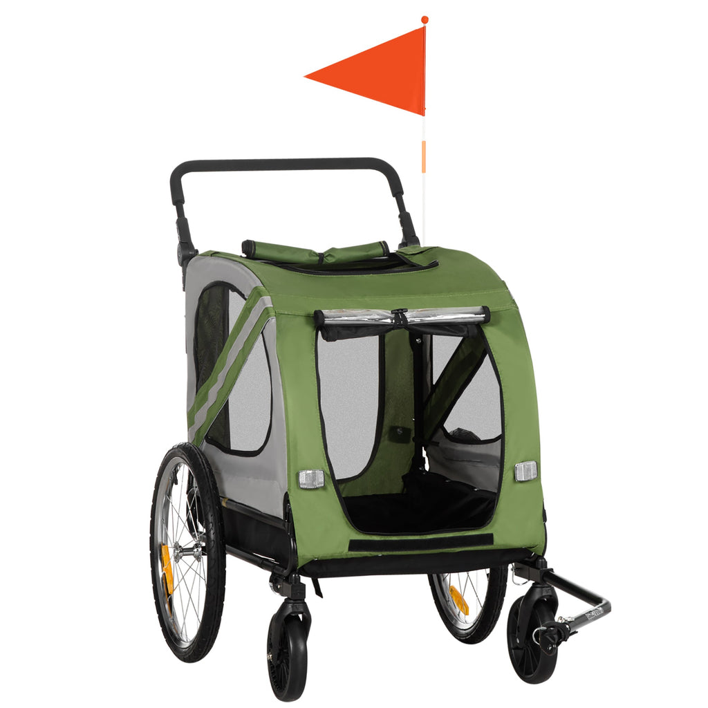 Aosom 2-in-1 Pet Adventure: Dog Bike Trailer Pet Stroller, Green Universal Wheel Reflectors Travel Carrier