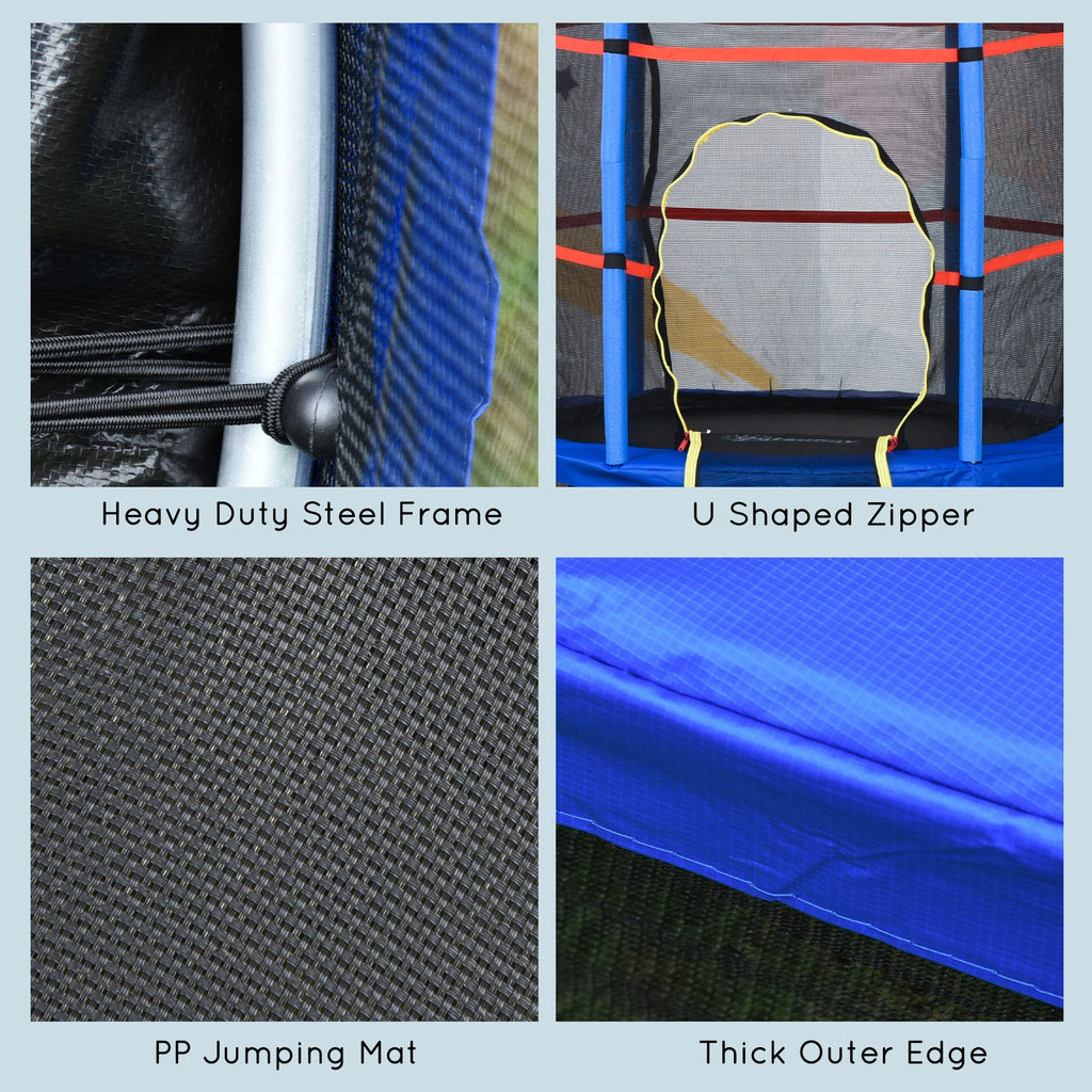 Outsunny 55" Kids Trampoline Enclosure Net Steel Frame Indoor Round Bouncer Rebounder 3-6 Years Blue Toy