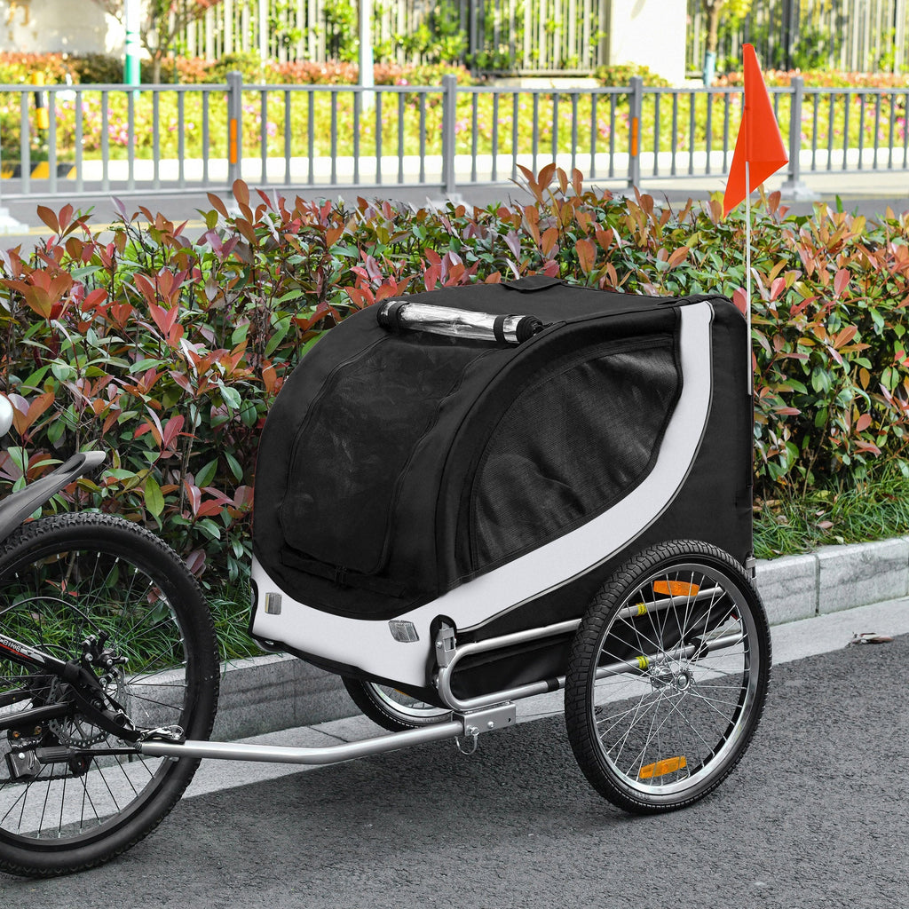 Aosom Foldable Dog Bike Trailer Pet Cart Wagon Safety Anchor Black