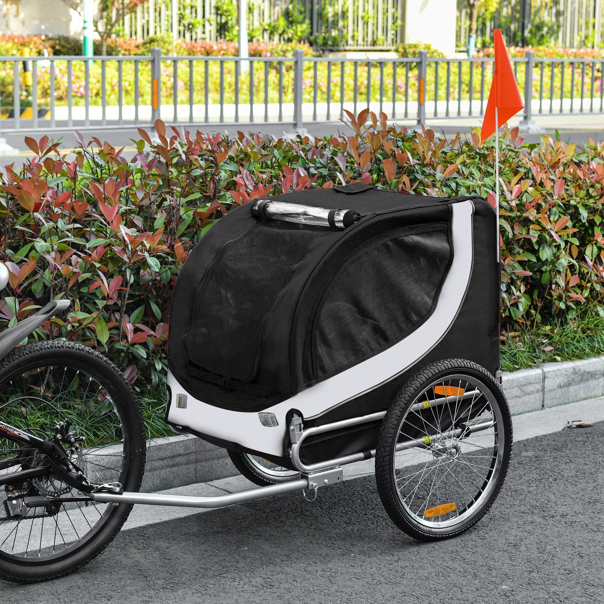 Aosom Foldable Dog Bike Trailer Pet Cart Wagon Safety Anchor Black