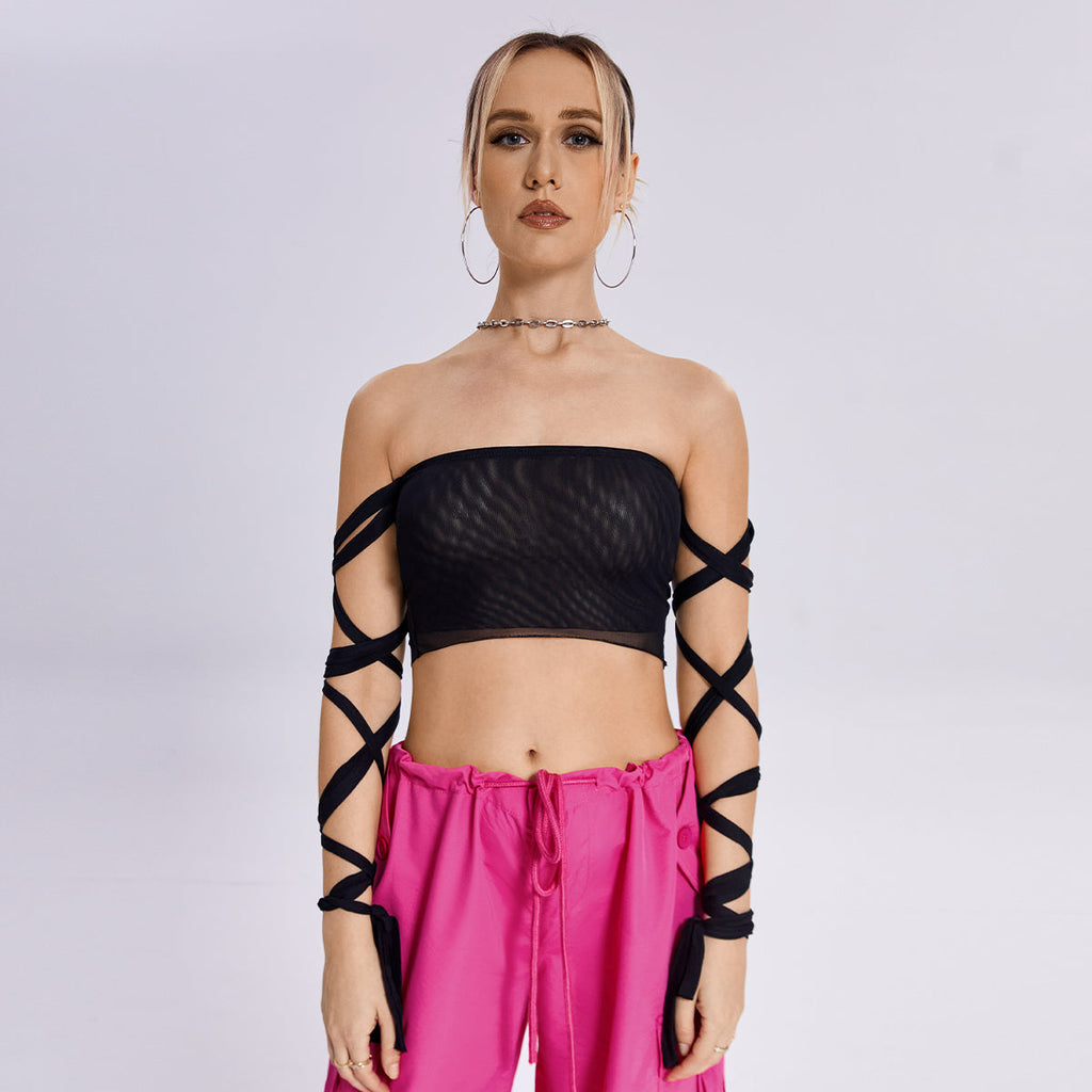 2023 New Style Womens Elastic Cross Arm Solid Color Straps Tank Top