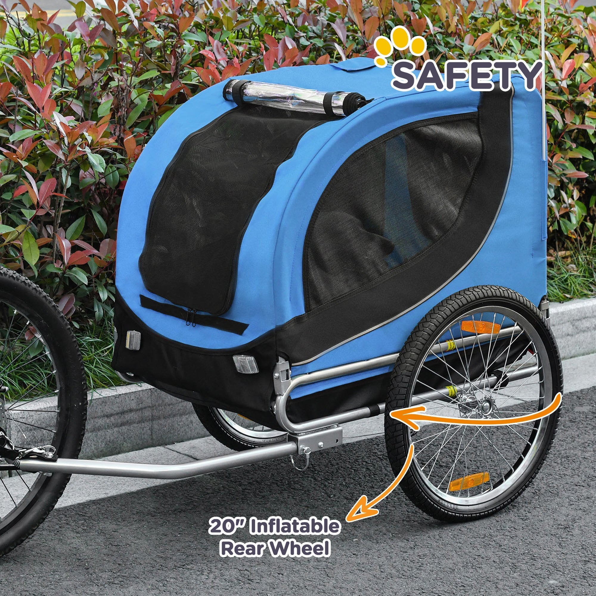 Aosom Foldable Dog Bike Trailer Pet Cart Wagon Safety Anchor Blue